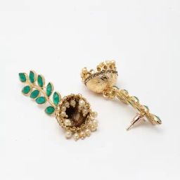 Zeneme Gold Plated Crawler Leaf Shaped Jhumki Earrings image 5