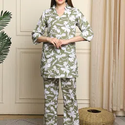 ETC Women Floral Printed Shirt Collar Night Suits-image-31
