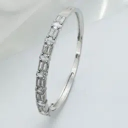 Aatmana Silver-Plated & White American Diamond Handcrafted Bangle Style Bracelet-image-71