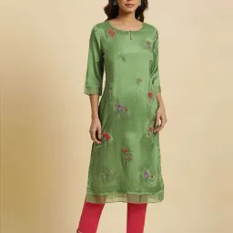 W Green Embroidered Straight Kurta-picture-21