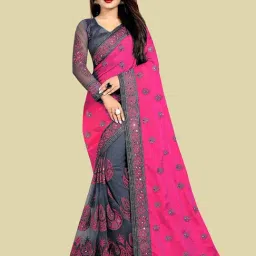 APNISHA Pink Embroidered Saree With Blouse-image-5
