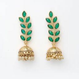 Zeneme Gold Plated Crawler Leaf Shaped Jhumki Earrings image 4