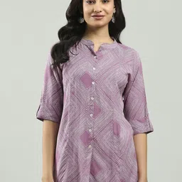 Meena Bazaar Geometric Printed Mandarin Collar Pure Cotton Kurta-2