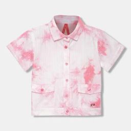 Blue Giraffe Kids White & Pink Cotton Over Dyed Shirt-picture-21