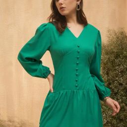 Rare Women Green Colour Mini Solid Dress-image-45