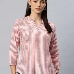 Cottinfab Red Cotton Regular Fit Striped Top-image-95