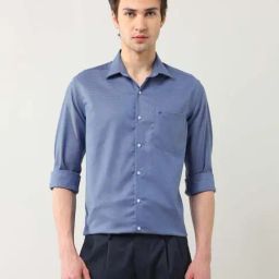 Arrow Blue Cotton Slim Fit Self Pattern Shirt-picture-3