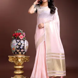 KALINI Pink Cotton Blend Woven Design Sarees-picture-28