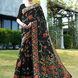 Satrani Black Woven Saree With Unstitched Blouse-image-40