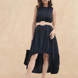 RAREISM Black Cotton Striped Sleeveless Dress-picture-41