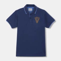 Blue Giraffe Kids Navy Cotton Embroidered Polo T-Shirt-image-99