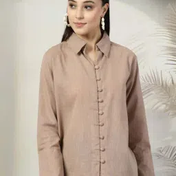 Melon By plusS Brown Cotton Plain Shirt-image-65