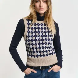 Gant Beige & Blue Chequered Sweater-image-30