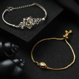 Aatmana Gold-Plated Kundan Studded & Silver Plated Floral Shaped Bracelet - Set of 2-21