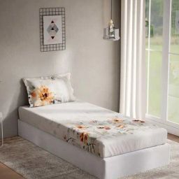 DDecor Floral Beige & Orange 144 TC Cotton Single Bedsheet with 1 Pillow Cover-image-82