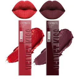 krayons Set Of 2 Velvet Kiss Liquid Lipstick - 3.5 ml Each -Scarlet Red 01-Burnt Maroon 02-43