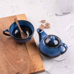 VarEesha Blue Ceramic Pottery Teapot and Cup Set-29
