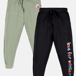 Kiddopanti Kids Sage Green & Jet Black Printed Trackpants (Pack Of 2)-image-98