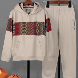 HELLCAT Kids Beige Printed Full Sleeves Hoodie T-Shirt with Trackpants-picture-37
