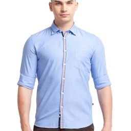 Parx Blue Cotton Slim Fit Shirt-image-62