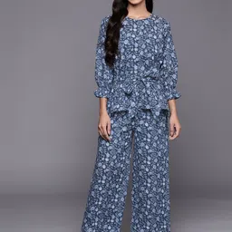 Libas Women Blue & White Printed Cotton Night suit-image-98
