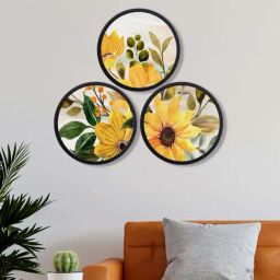 999Store Yellow Mdf Sunflower Round Wall Art - Set of 3-image-59