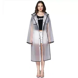 Allextreme Raincoat XL Size ‎Ethylene Vinyl Acetate (EVA) Transparent Black With Adjustable Hood for Women, Men, EXM1-BL-XL-45