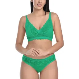 FIMS: Fashion is my Style Green Cotton Lace Work Lingerie Set-image-2