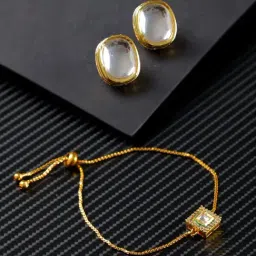 Aatmana Gold-Plated Kundan Studded Bracelet & Earring Set-image-80