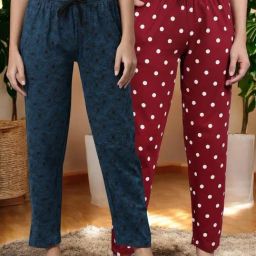 Kryptic Maroon & Teal Cotton Relaxed Fit Printed Lounge Pants - Pack of 2-picture-42