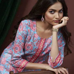 BAPS Women Floral Printed Daily Linen Straight Kurta-image-46