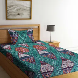Aura Green & White Geometric Printed 350 TC Single Bedsheet Set 2.15 m x 1.50 m-17