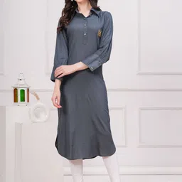 KALINI Embellished Shirt Collar Straight Kurta-image-20