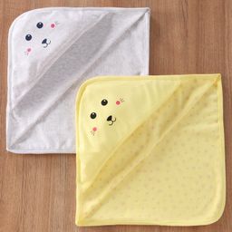 Doodle Poodle 100% Cotton Hooded Bath Towel  Dog Face Printed Pack of 2 - Yellow White-image-39