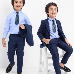 Babyhug Full Sleeves Striped Party Wear Suit With Blazer- Navy & Black-image-71