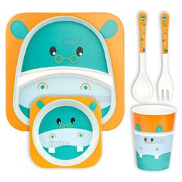 Fiddlerz Bamboo Tableware Kids Dinning Set Hippo Print Pack of 5 - Multicolor-9