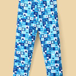 Pine Kids Stretchable Biowashed Cotton Full Length Legging with Geometric Print - Blue-image-86