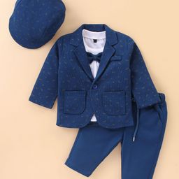 Robo Fry Knitted Full Sleeves Design Printed Party Suit with Cap & Bow Tie - Blue-image-129