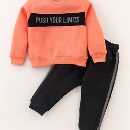 Smarty Boys Full Sleeves Fleece Winter Wear Tracksuit Text Print - Peach-image-80