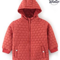 Babyoye Textured Full Sleeves  Hooded Jacket - Orange-image-43