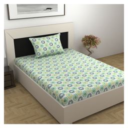 Divine Casa Prism Single Bed 100% Cotton 144 TC Single Bedsheet and Pillow Cover - Tree Green-image-99