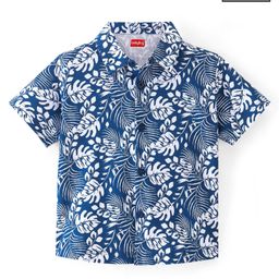Babyhug Cotton Knit Half Sleeves Leaves Printed Regular Shirt - Blue-image-105