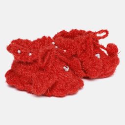 MayRa Knits Pearl Embellished Hand Knitted Woollen Booties - Red-picture-11