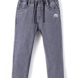 Babyhug Denim Full Length With Stretch Washed Jeans With Text Embroidery - Grey-image-89