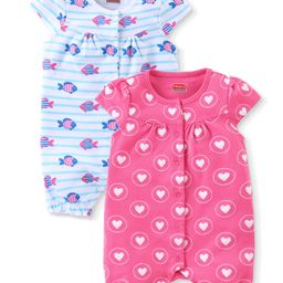 Babyhug 100% Cotton Knit Cap Sleeves Rompers with Heart & Fish Print  Pack of 2 - Multicolour-image-24