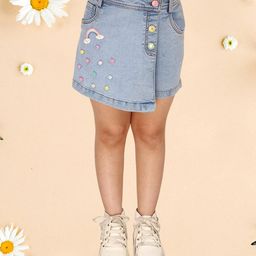 Cutecumber Rainbow Patch Detailed  Warp Style Shorts - Blue-image-94