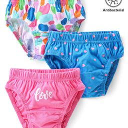 Babyhug 100% Cotton Antibacterial Panties Heart Print Pack of 3 - Multicolor-image-53