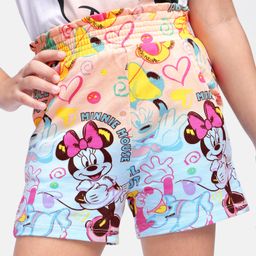Babyhug Disney Cotton Knit Above Knee Length Shorts With Minnie Mouse Print & Smocking Detailing - Multicolor-picture-25