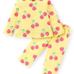 Babyhug Cotton Knit Full Sleeves Night Suit With Cherry Print - Yellow-image-41
