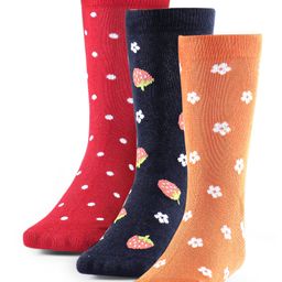 Cute Walk by Babyhug Anti-Bacterial Ankle Length Floral & Polka Dots Design Socks Pack of 3 - Orange Black & Red-image-42